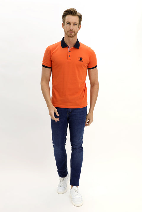 Kiremit Polo Yaka Slim Fit Dar Kesim Desenli Pamuk Tişört