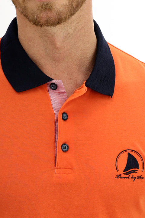 Kiremit Polo Yaka Slim Fit Dar Kesim Desenli Pamuk Tişört