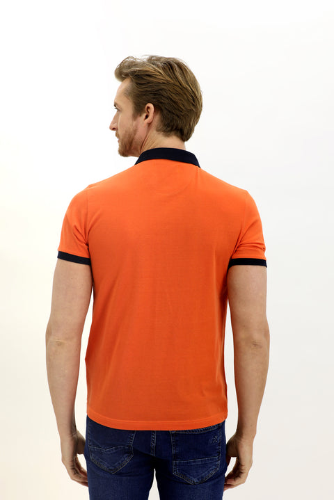 Kiremit Polo Yaka Slim Fit Dar Kesim Desenli Pamuk Tişört