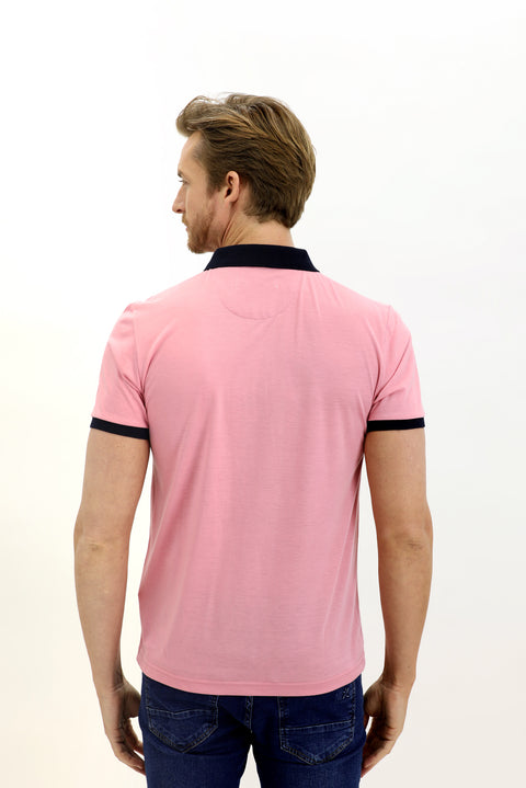 Orta Mor Polo Yaka Slim Fit Dar Kesim Desenli Pamuk Tişört