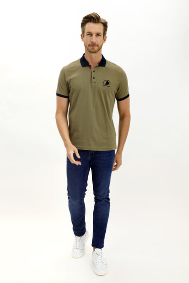 Çağla Yeşili Polo Yaka Slim Fit Dar Kesim Desenli Pamuk Tişört