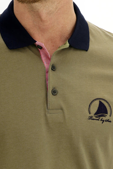 Çağla Yeşili Polo Yaka Slim Fit Dar Kesim Desenli Pamuk Tişört