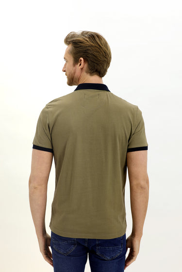 Çağla Yeşili Polo Yaka Slim Fit Dar Kesim Desenli Pamuk Tişört