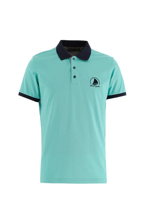 Mint Yeşili Polo Yaka Slim Fit Dar Kesim Desenli Pamuk Tişört