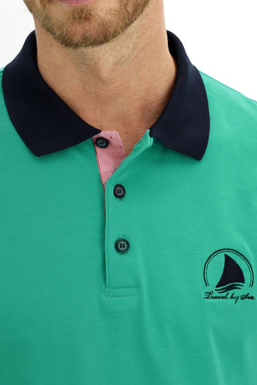 Koyu Yeşil Polo Yaka Slim Fit Dar Kesim Desenli Pamuk Tişört