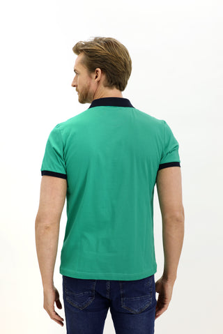  Koyu Yeşil Polo Yaka Slim Fit Dar Kesim Desenli Pamuk Tişört