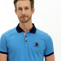 Orta Turkuaz Polo Yaka Slim Fit Dar Kesim Desenli Pamuk Tişört