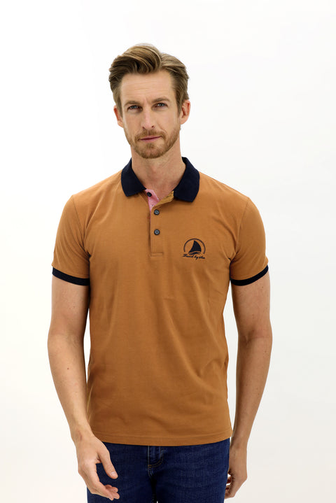 Orta Vizon Polo Yaka Slim Fit Dar Kesim Desenli Pamuk Tişört