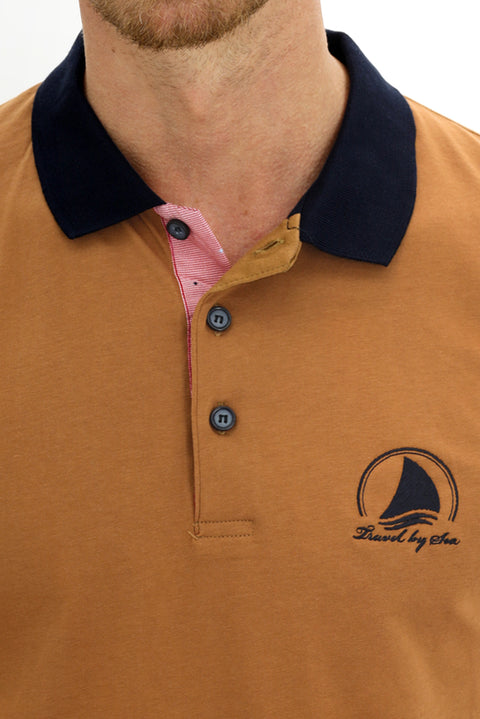 Orta Vizon Polo Yaka Slim Fit Dar Kesim Desenli Pamuk Tişört