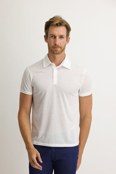 Kırık Beyaz Polo Yaka Slim Fit Dar Kesim Pamuk Tişört