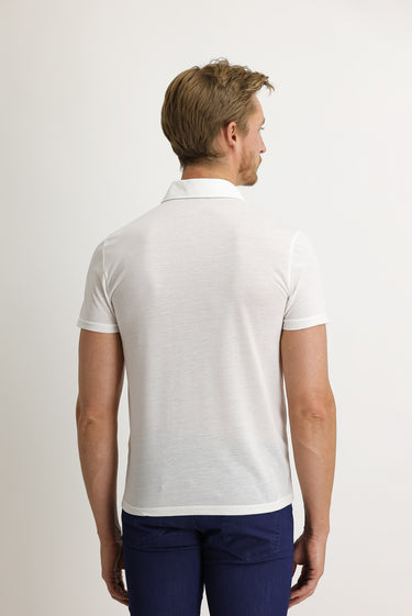 Kırık Beyaz Polo Yaka Slim Fit Dar Kesim Pamuk Tişört