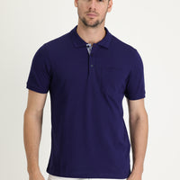 Orta Lacivert Polo Yaka Slim Fit Dar Kesim Pamuk Tişört
