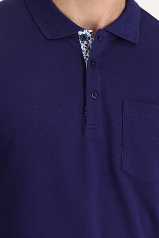  Orta Lacivert Polo Yaka Slim Fit Dar Kesim Pamuk Tişört