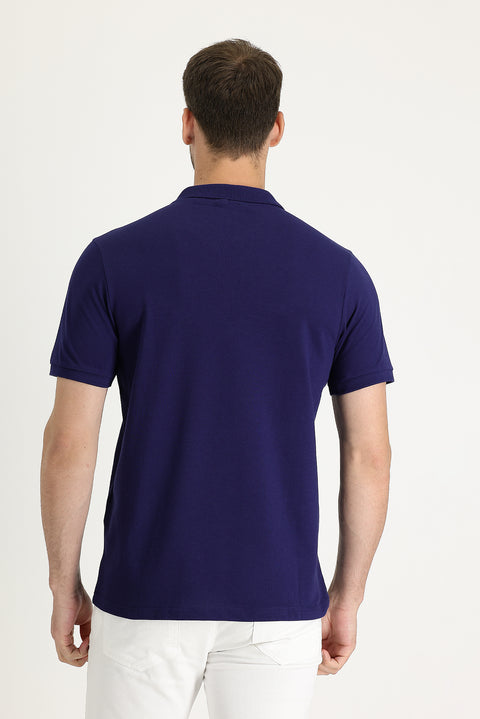 Orta Lacivert Polo Yaka Slim Fit Dar Kesim Pamuk Tişört