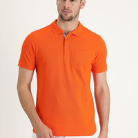 Orta Turuncu Polo Yaka Slim Fit Dar Kesim Pamuk Tişört