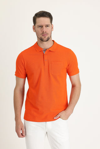  Orta Turuncu Polo Yaka Slim Fit Dar Kesim Pamuk Tişört