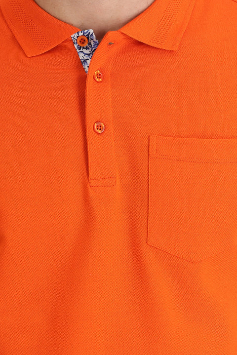 Orta Turuncu Polo Yaka Slim Fit Dar Kesim Pamuk Tişört
