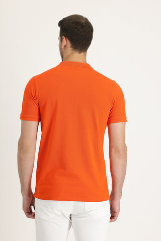  Orta Turuncu Polo Yaka Slim Fit Dar Kesim Pamuk Tişört