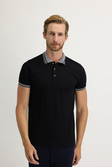 Orta Lacivert Polo Yaka Slim Fit Dar Kesim Pamuk Tişört