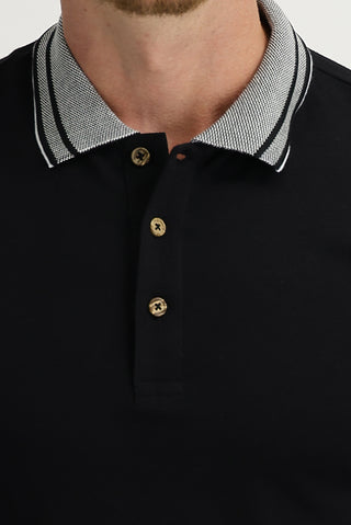  Orta Lacivert Polo Yaka Slim Fit Dar Kesim Pamuk Tişört
