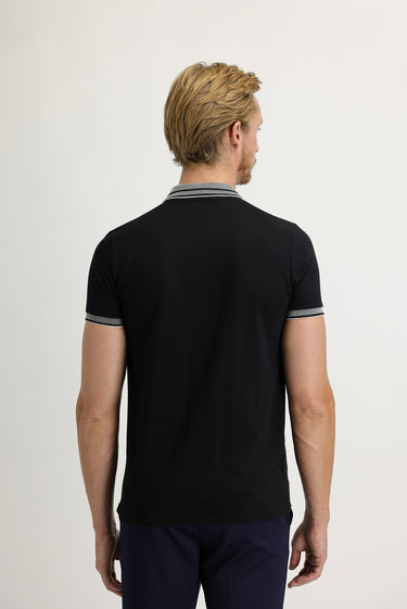 Orta Lacivert Polo Yaka Slim Fit Dar Kesim Pamuk Tişört