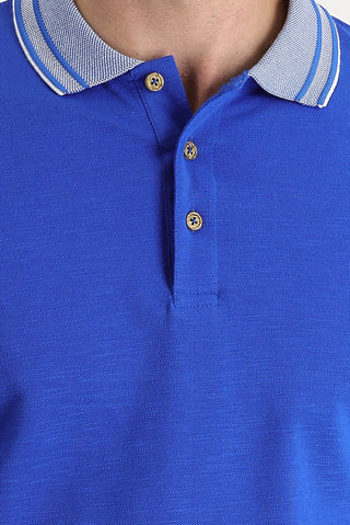  Saks Mavi Polo Yaka Slim Fit Dar Kesim Pamuk Tişört