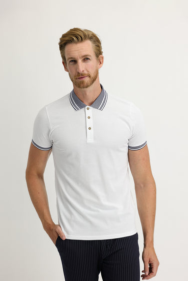  Beyaz Polo Yaka Slim Fit Dar Kesim Pamuk Tişört