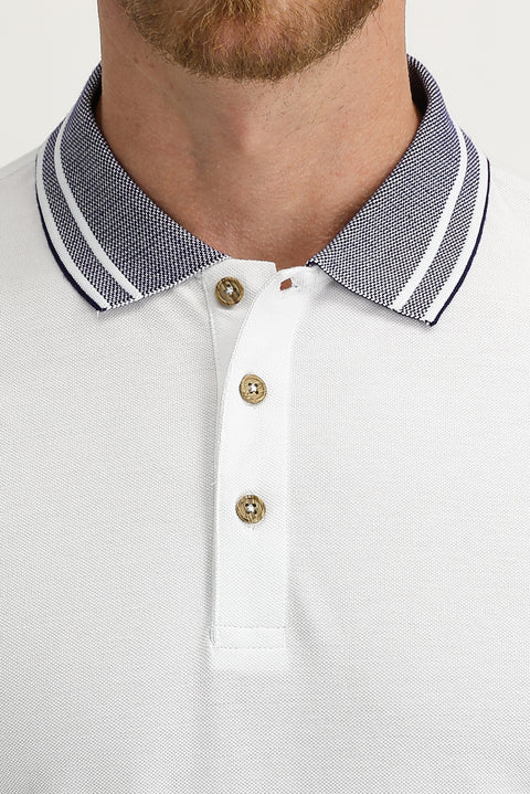 Beyaz Polo Yaka Slim Fit Dar Kesim Pamuk Tişört