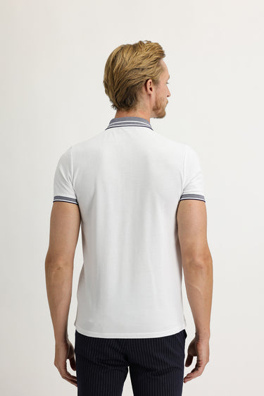  Beyaz Polo Yaka Slim Fit Dar Kesim Pamuk Tişört