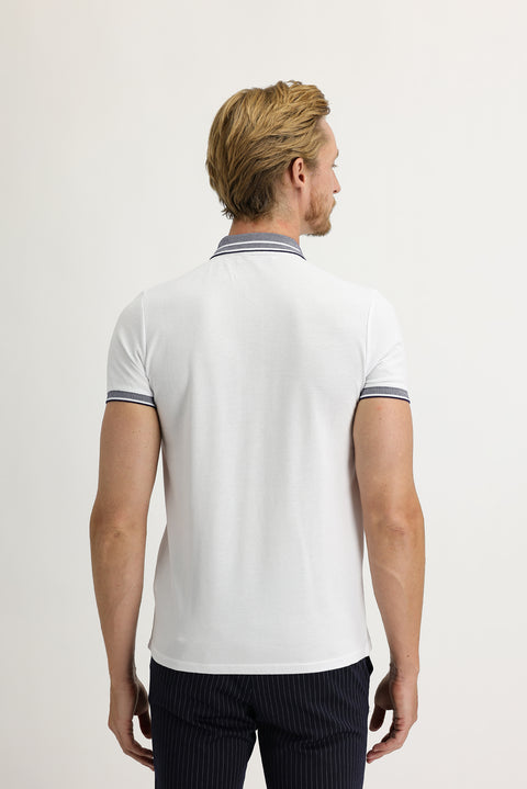 Beyaz Polo Yaka Slim Fit Dar Kesim Pamuk Tişört