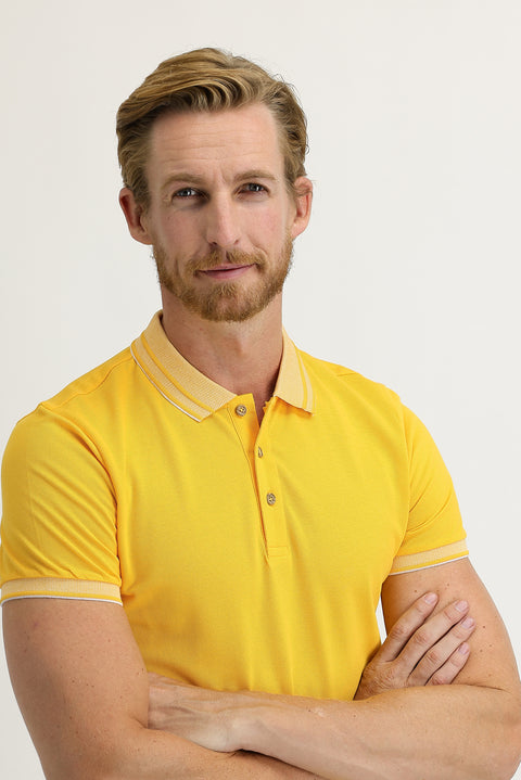 Koyu Sarı Polo Yaka Slim Fit Dar Kesim Pamuk Tişört