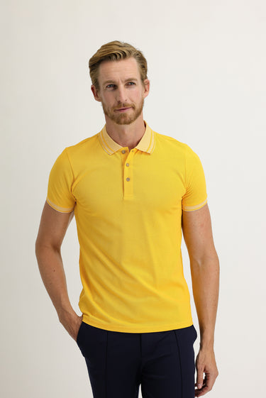 Koyu Sarı Polo Yaka Slim Fit Dar Kesim Pamuk Tişört