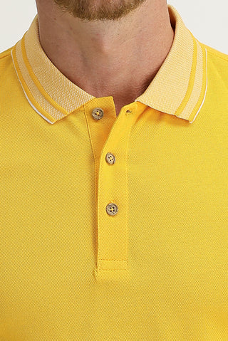  Koyu Sarı Polo Yaka Slim Fit Dar Kesim Pamuk Tişört