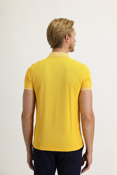 Koyu Sarı Polo Yaka Slim Fit Dar Kesim Pamuk Tişört
