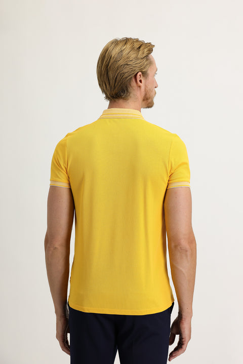 Koyu Sarı Polo Yaka Slim Fit Dar Kesim Pamuk Tişört