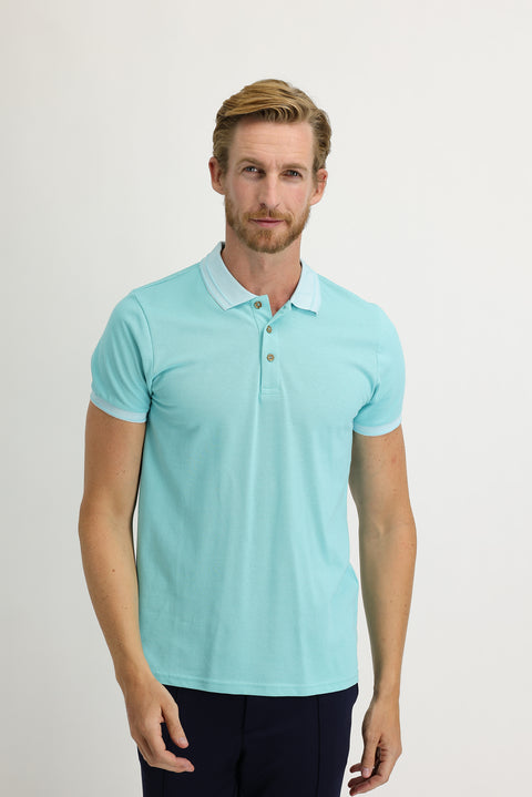 Mint Yeşili Polo Yaka Slim Fit Dar Kesim Pamuk Tişört