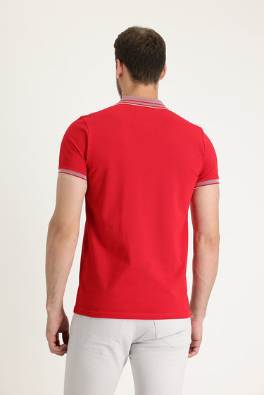 Açık Kırmızı Polo Yaka Slim Fit Dar Kesim Pamuk Tişört