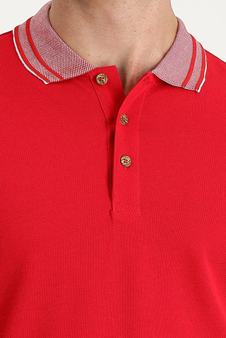  Açık Kırmızı Polo Yaka Slim Fit Dar Kesim Pamuk Tişört