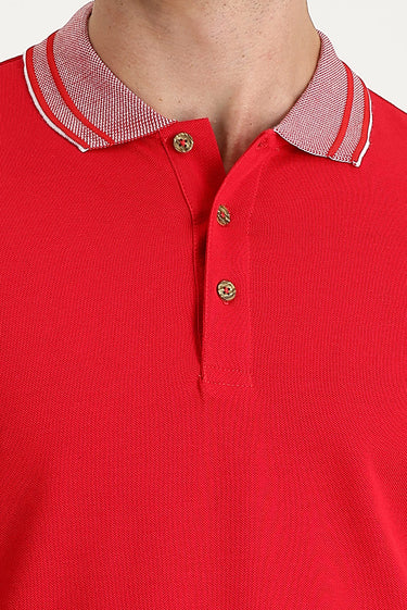 Açık Kırmızı Polo Yaka Slim Fit Dar Kesim Pamuk Tişört
