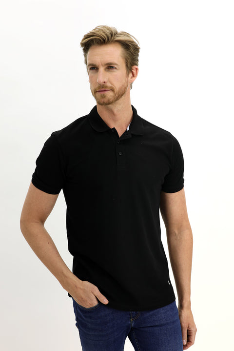 Siyah Polo Yaka Slim Fit Dar Kesim Pamuk Tişört