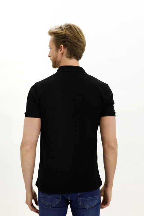 Siyah Polo Yaka Slim Fit Dar Kesim Pamuk Tişört
