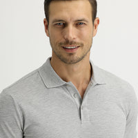 Açık Gri Melanj Polo Yaka Slim Fit Dar Kesim Nakışlı Tişört