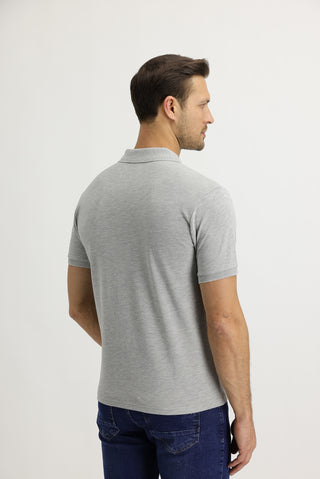  Açık Gri Melanj Polo Yaka Slim Fit Dar Kesim Nakışlı Tişört