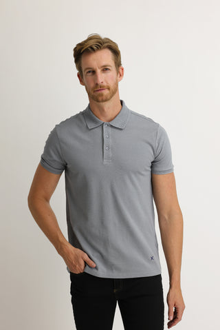  Orta Gri Polo Yaka Slim Fit Dar Kesim Nakışlı Pamuk Tişört