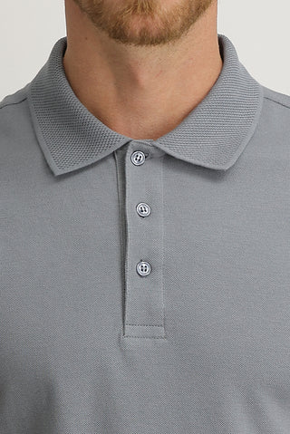 Orta Gri Polo Yaka Slim Fit Dar Kesim Nakışlı Pamuk Tişört