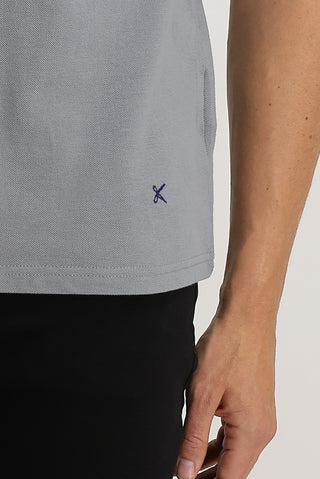  Orta Gri Polo Yaka Slim Fit Dar Kesim Nakışlı Pamuk Tişört