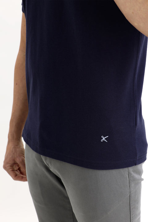 Orta Lacivert Polo Yaka Slim Fit Dar Kesim Nakışlı Pamuk Tişört