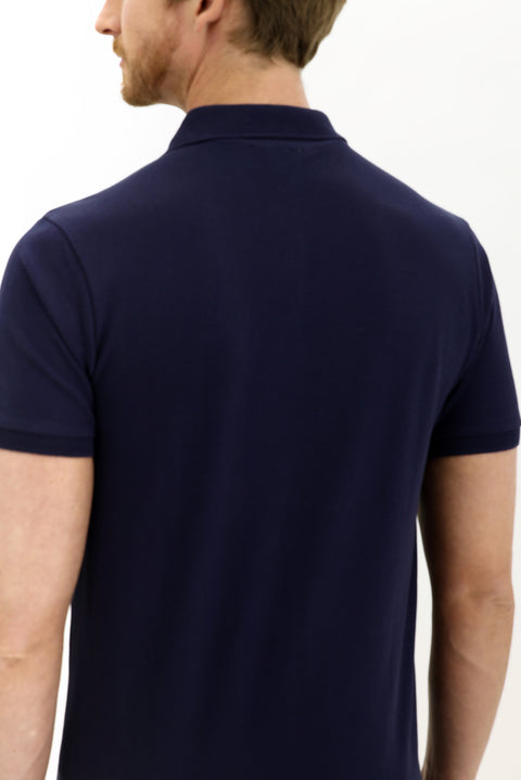 Orta Lacivert Polo Yaka Slim Fit Dar Kesim Nakışlı Pamuk Tişört
