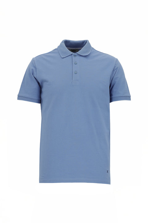 Gök Mavisi Polo Yaka Slim Fit Dar Kesim Nakışlı Pamuk Tişört