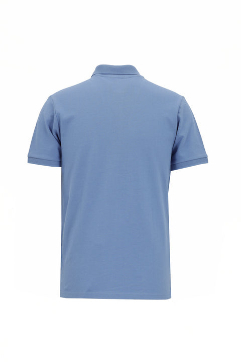 Gök Mavisi Polo Yaka Slim Fit Dar Kesim Nakışlı Pamuk Tişört